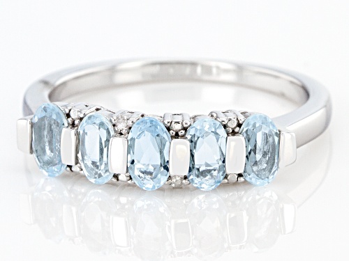 0.85ctw Oval Aquamarine With 0.01ctw White Diamond Accent Rhodium Over Sterling Silver band Ring - Size 8