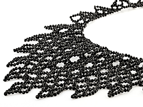 Round Black Spinel Rhodium Over Silver Woven Lace Collar Necklace - Size 14