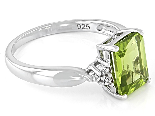 2.17ct Rectangular Octagonal Manchurian Peridot(TM) With 0.10ctw Zircon Rhodium Over Silver Ring - Size 10
