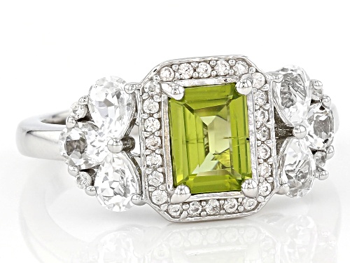 0.94ct Manchurian Peridot(TM) With 0.46ctw White Topaz And 0.16ctw Zircon Rhodium Over Silver Ring - Size 8