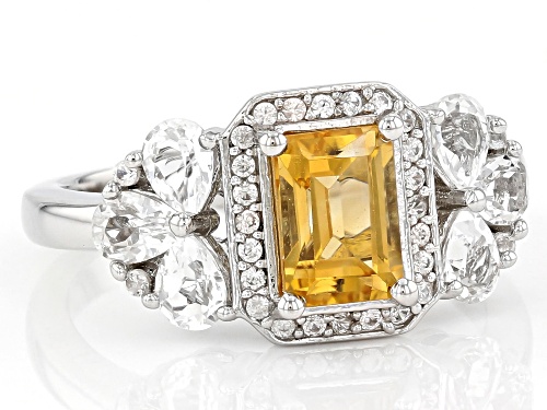 0.94ct Citrine With 0.46ctw White Topaz And 0.29ctw White Zircon Rhodium Over Sterling Silver Ring - Size 9
