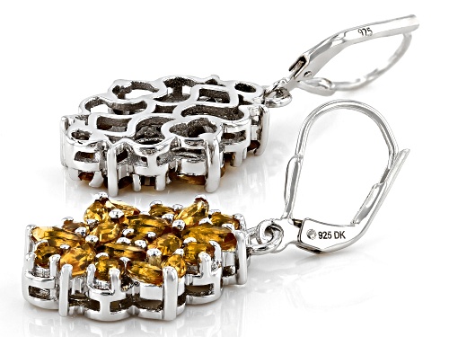 3.60ctw Mixed shape Golden Citrine Rhodium Over Sterling Silver Dangle Earrings