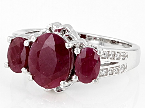 3.54ctw Oval Indian Ruby With 0.11ctw White Zircon Rhodium Over Sterling Silver Ring - Size 9