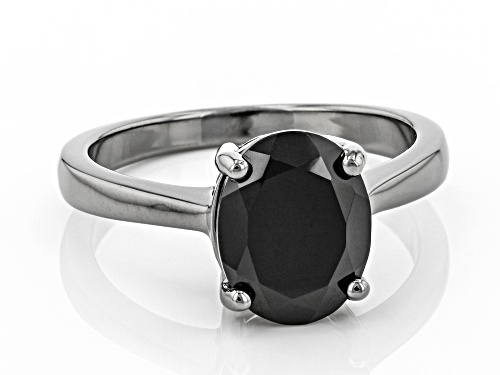 2.55ct Oval Black Spinel, Black Rhodium Over Sterling Silver Solitaire Ring - Size 8