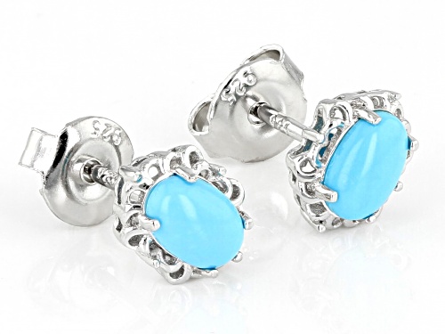 6x4mm Sleeping Beauty Turquoise Rhodium Over Sterling Silver Stud Earrings