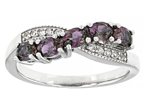 0.87ct Oval lab Alexandrite With 0.13ctw Round White Zircon Rhodium Over Sterling Silver Ring - Size 7