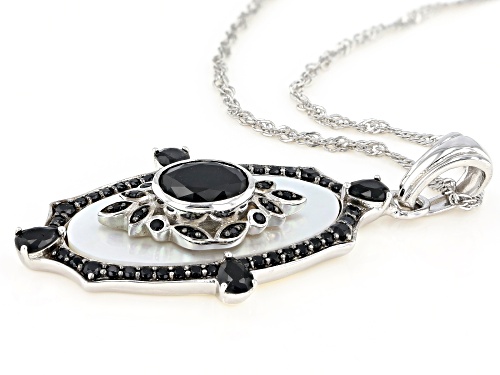 Oval Mother-of-Pearl with 2.73ctw Black Spinel Rhodium Over Silver Pendant With 18