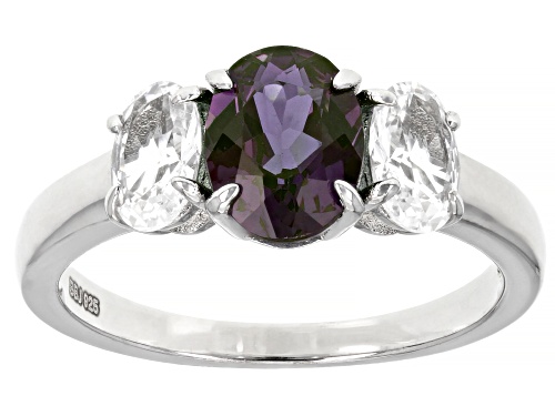 1.27ct Oval Lab Alexandrite With 0.85ctw Lab White Sapphire Rhodium Over Sterling Silver Ring - Size 9