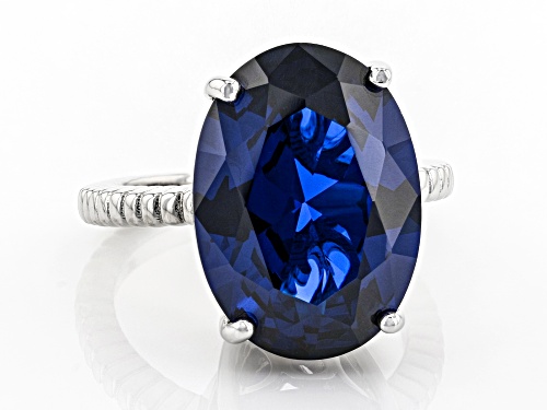 13.00ct Oval Lab Created Blue Spinel Rhodium Over Sterling Silver Ring - Size 8