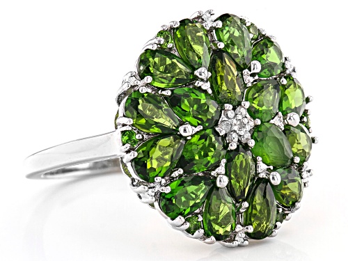 3.62ctw Mixed shape Chrome Diopside With 0.03ctw Diamond Accent Rhodium Over Silver Ring - Size 8