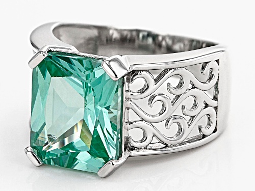 5.80ct Rectangular Octagonal Lab Created Green Spinel Rhodium Over Sterling Silver Solitaire Ring - Size 8