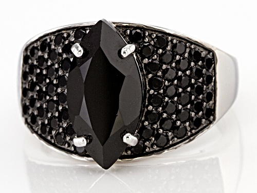 2.82ct Marquise And 0.99ctw Round Black Spinel Rhodium Over Sterling Silver Ring - Size 7