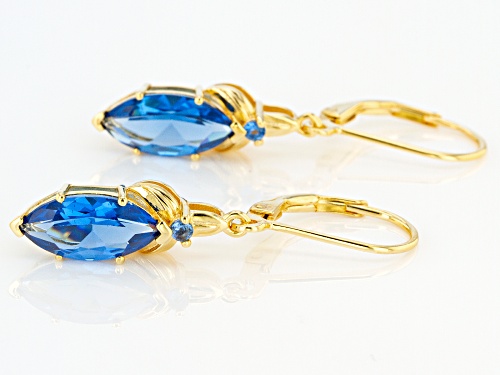 3.18ctw Marquise & 0.09ctw Round Lab Created Blue Spinel 18k Yellow Gold Over Silver Dangle Earrings