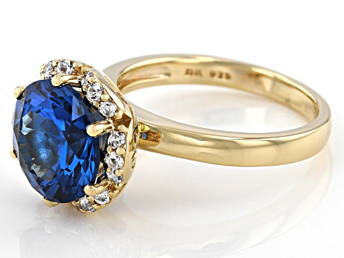 3.70ct Round Lab Blue Spinel and 0.29ctw Lab White Sapphire 18K Yellow Gold Over Silver Ring - Size 9