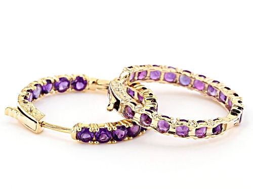 7.23ctw Round African Amethyst 18k Yellow Gold Over Silver Inside/Outside Hoop Earrings
