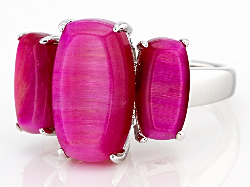 14X7mm, 10X5mm Pink Tiger's Eye Rhodium Over Sterling Silver Ring - Size 8