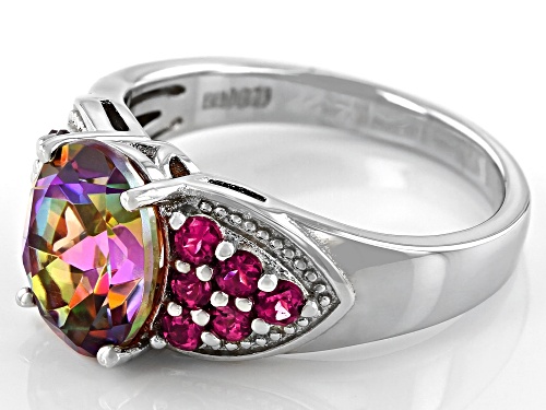 2.15ct Oval Northern Lights™ Quartz and .48ctw Round Rhodolite Rhodium Over Sterling Silver Ring - Size 7