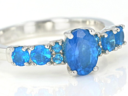 0.70ct Oval And 0.49ctw Round Neon Apatite Rhodium Over Sterling Silver Ring - Size 8