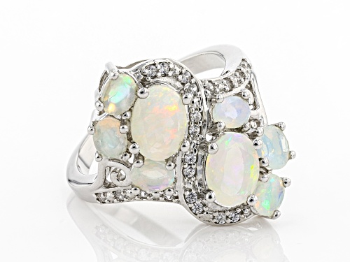 1.58ctw Oval Ethiopian Opal With .16ctw Round White Zircon Rhodium Over Sterling Silver Ring - Size 7