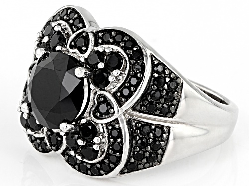 3.38ctw Round Black Spinel Rhodium Over Sterling Silver Ring - Size 7