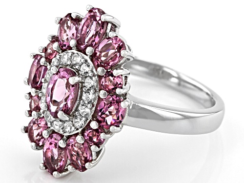 1.98ct Oval And 0.31ctw Round Blush Color Garnet and .33ctw White Zircon Rhodium Over Silver Ring - Size 8