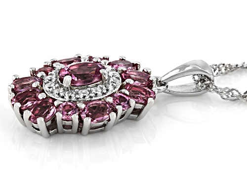 2.16ctw Mixed Shape Blush Color Garnet and 0.33ctw White Zircon Rhodium Over Silver Pendant Chain