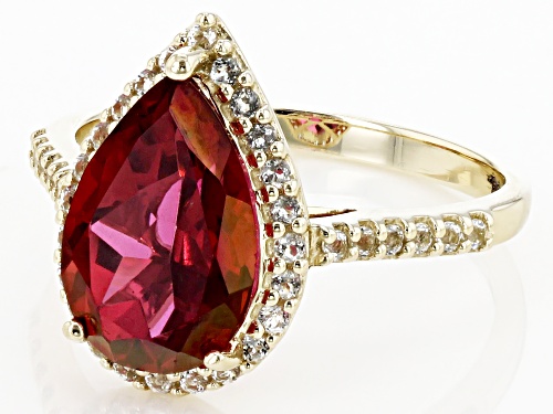 3.06ct Pear Shape Peony Color Topaz With 0.28ctw Round White Topaz 10k Yellow Gold Ring - Size 8.5