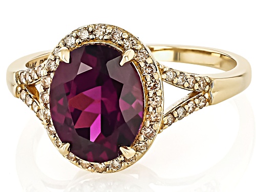 2.68ct Grape Color Garnet With 0.27ctw Champagne Diamond 14k Yellow Gold Ring - Size 7