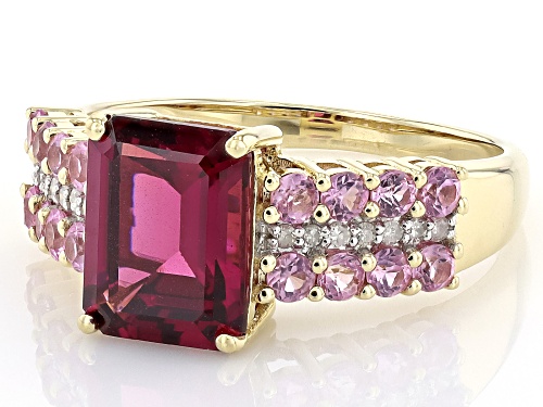2.30ct Grape Color Garnet With 0.54ctw Pink Sapphire & 0.06ctw White Diamond 10k Yellow Gold Ring - Size 9