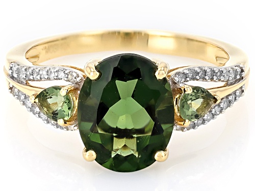 1.90ctw Moldavite With 0.14ctw White Diamond 10k Yellow Gold Ring - Size 9