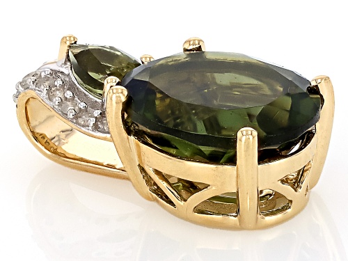 1.79ctw Moldavite With 0.06ctw White Diamond 10k Yellow Gold Pendant