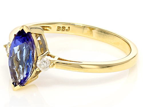0.90ct Marquise Tanzanite With 0.06ctw Round White Diamond 10k Yellow Gold Ring - Size 10