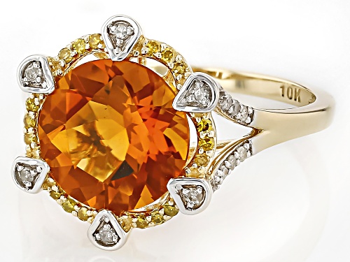 3.10ct Madeira Citrine With 0.09ctw White And 0.09ctw Yellow Diamond 10k Yellow Gold Ring - Size 7