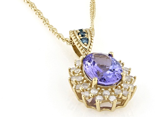 1.10ct Tanzanite With 0.03ctw Blue and 0.20ctw Diamond 10k Yellow Gold Pendant With Chain