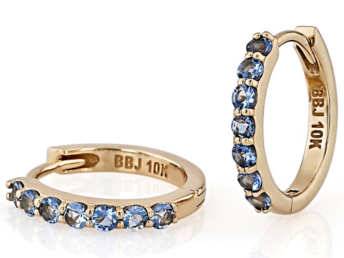 0.35ctw Round Santa Maria Aquamarine 10k Rose Gold Hoop Earrings