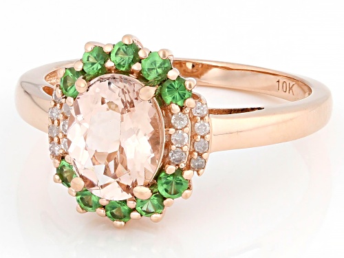 0.94 Cor De Rosa™ Morganite, 0.43ctw Tsavorite, 0.06ctw White Diamond 10k Rose Gold Ring - Size 8