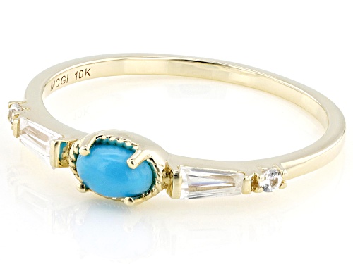 5x3mm Sleeping Beauty Turquoise With 0.21ctw White Zircon 10k Yellow Gold Ring - Size 6