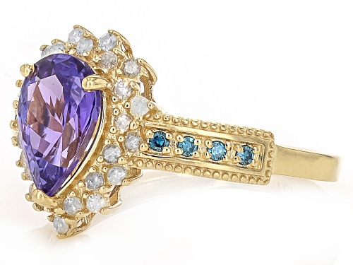 1.00ct Tanzanite With 0.06ctw Blue And 0.19ctw White Diamond 10k Yellow Gold Ring - Size 6