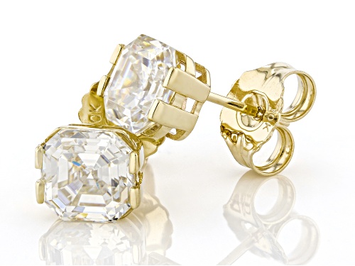 4.83ctw Asscher Cut Strontium Titanate 10k Yellow Gold Earrings