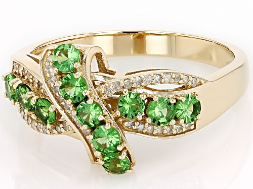 0.89ctw Tsavorite With 0.12ctw White Diamond 10k Yellow Gold Ring - Size 6