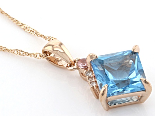 2.56ct Swiss Blue Topaz with 0.07ctw Color Shift Garnet & Diamond 10k Rose Gold Pendant with Chain