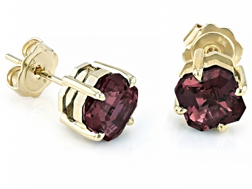 4.29ctw Asscher Cut Lab Created Alexandrite 10k Yellow Gold Stud Earrings