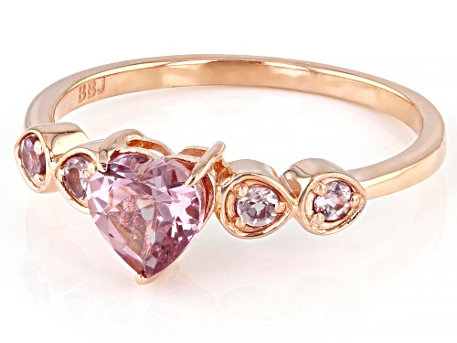 0.92ctw Pink Color Shift Garnet 10k Rose Gold Heart Ring - Size 6