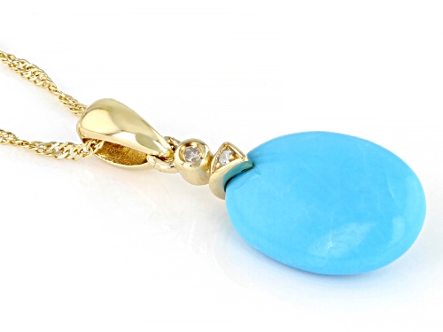 13x9mm Oval Sleeping Beauty Turquoise And 0.02ctw White Diamond 14k Yellow Gold Pendant With Chain