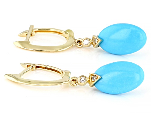 11x7mm Oval Sleeping Beauty Turquoise And 0.03ctw White Diamond 14k Yellow Gold Earrings