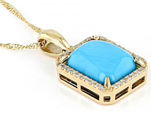 11x9mm Sleeping Beauty Turquoise And 0.12ctw White Diamond 14k Yellow Gold Pendant With Chain