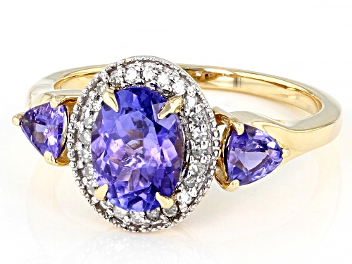 1.43ctw Tanzanite And 0.11ctw And White Diamond 14k Yellow Gold Ring - Size 7