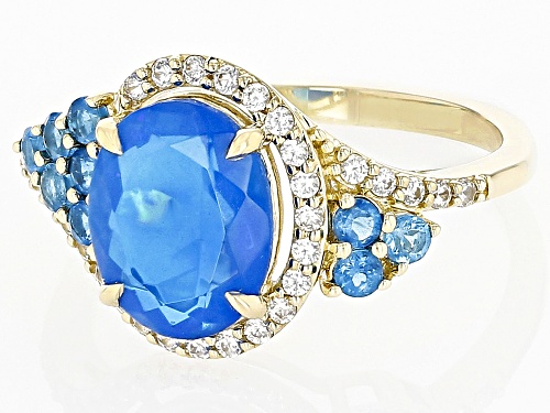 1.50ctw Blue Ethiopian Opal with 0.31ctw Neon Apatite And 0.23ctw White Zircon 10k Yellow Gold Ring - Size 8