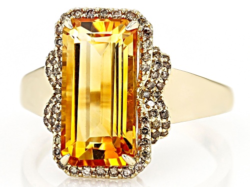 4.00ctw Golden Citrine and 0.30ctw Champagne Diamond 10k Yellow Gold Ring - Size 5