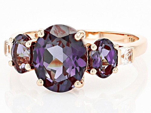 3.50ctw Lab Created Alexandrite with 0.26 White Zircon 10k Rose Gold Ring - Size 9